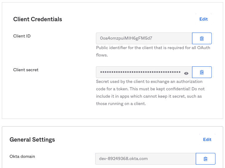 Okta integration parameters